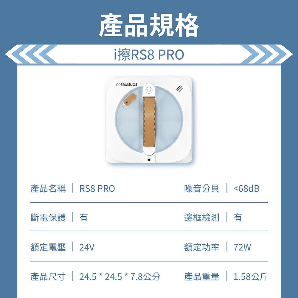夏日熱賣~i擦RS8-PRO擦窗機器人:R99-7RS8-PRO-T00(加贈2條抹布:26-0002-000-030W)